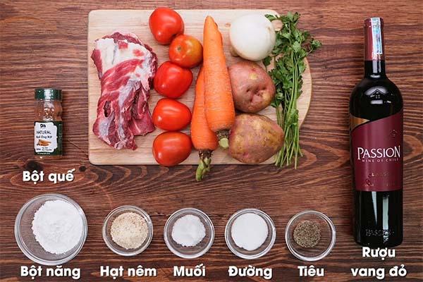 nguyên liệu làm bò sốt vang Hà Nội