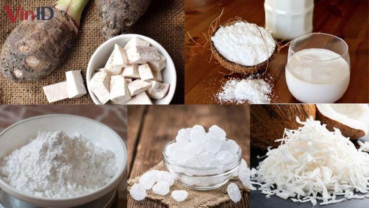 Nguyên liệu chế biến chè khoai mì bột năng cốt dừa béo ngậy