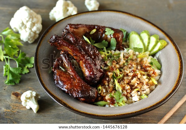 short ribs Asian with cauliflower rice